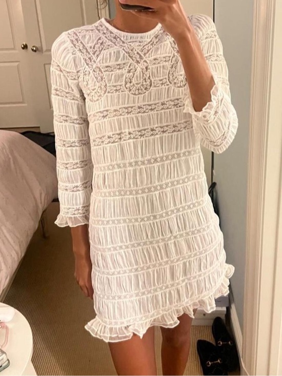 Doen Dresses & Skirts - NWT Doen Jacquette Ramie Lace Ruffle Shirred Long Sleeve Mini Dress Salt White